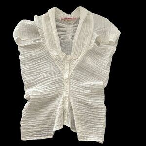 Marie Labarelle White Long‎ Sleeve Button-Up Top X-Large Cotton Blend Womens